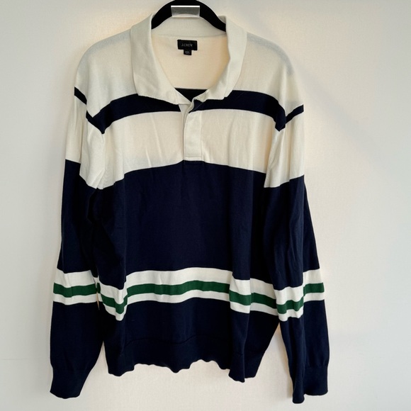 J.Crew Navy White and Green Striped Polo Rugby Sweater size XXL - Picture 2 of 6